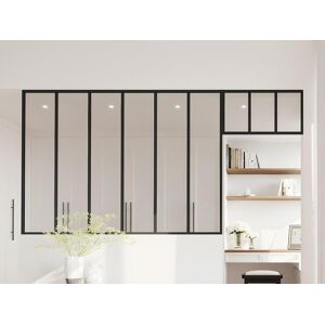 Vente unique Verriere atelier avec imposte en aluminium thermolaque L180 x H130 L73 x H40 cm Noir BAYVIEW