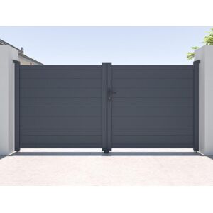 Vente-unique.com Portail electrique battant aluminium plein L305 x H150 cm anthracite - NAZARIO