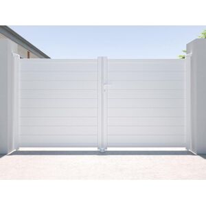 Vente-unique.com Portail electrique battant aluminium plein L305 x H166 cm blanc - NAZARIO