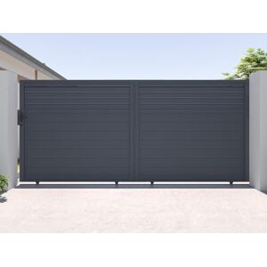 Vente-unique.com Portail electrique coulissant aluminium persienne L416 x H180 cm anthracite - VIAZO