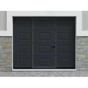 Vente-unique Porte de garage sectionnelle motorisee a cassette portillon central anthracite L254 x H213 cm - CAOPAS