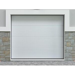 Vente-unique Porte de garage sectionnelle effet bois blanc motorisee L254 x H218 cm - PRIETA