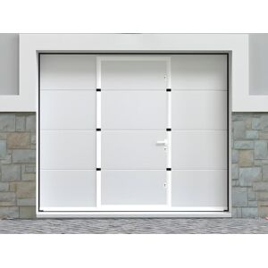 Vente-unique Porte de garage sectionnelle effet lisse portillon central blanc motorisee L254 x H213 cm - LAVEGA