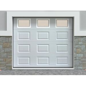 Vente-unique Porte de garage sectionnelle a cassette blanc avec fenetres motorisee L254 x H218 cm - CAOPAS