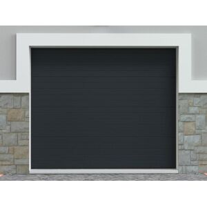 Porte de garage sectionnelle effet rainure anthracite avec moteur Somfy L254 x H218 cm NORIA