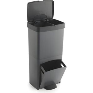 OZAIA Poubelle de recyclage 3 compartiments - Plastique recyclé - 70L - Anthracite - VANERN