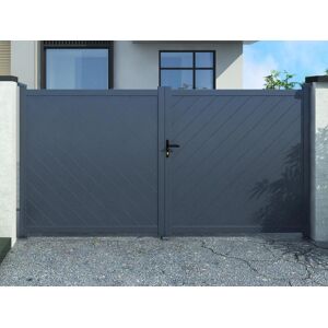 Vente-unique.com Portail électrique battant aluminium plein L350 x H180 cm anthracite - ZERANO