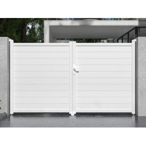 Vente-unique.com Portail électrique battant aluminium plein L305 x H181 cm blanc - NAZARIO