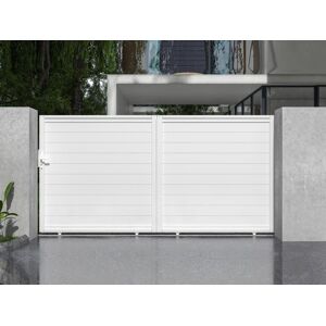 Vente-unique.com Portail électrique coulissant aluminium plein L374 x H180 cm blanc - NAZARIO