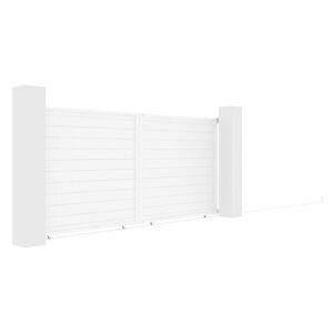 Vente-unique.com Portail électrique coulissant aluminium plein L416 x H180 cm blanc - NAZARIO