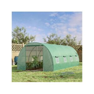 Homcom Serre de jardin tunnel 5,9L x 3l x 2H m châssis tubulaire acier galvanisé renforcé 2,5 cm 8 fenêtres 1 porte vert