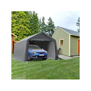 Outsunny Tente garage carport dim. 6L x 3,6l x 2,75H m acier galvanise robuste PE haute densite 195 g/m² impermeable anti-UV blanc gris