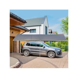 Outsunny Carport auvent pour voiture 5,95L x 2,90l x 2,60H m acier galvanisé robuste PE haute densité gris