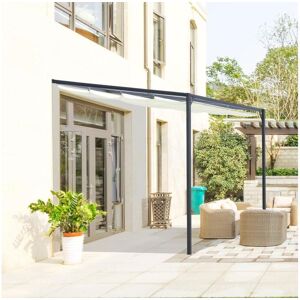 Outsunny Pergola adossable retractable dim. 3L x 3l x 2,3H m pavillon de jardin toile polyester haute densité crème structure métal époxy gris