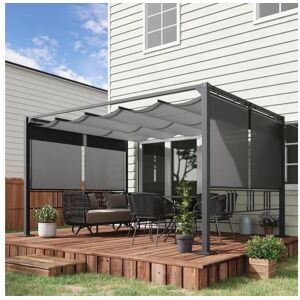 Outsunny Pergola rétractable 3,9L x 2,9l x 2,2H m structure alu. acier époxy noir double toile polyester haute densité gris