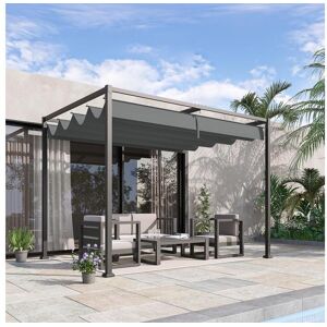 Outsunny Pergola rétractable 2,98L x 2,13l x 2,22H m structure métal époxy anticorrosion toile polyester haute densité 180 g/m² incluse gris