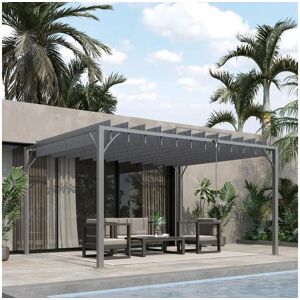 Outsunny Pergola lames orientables dim. 3,9L x 2,95l x 2,13H m structure alu. acier époxy polyester gris