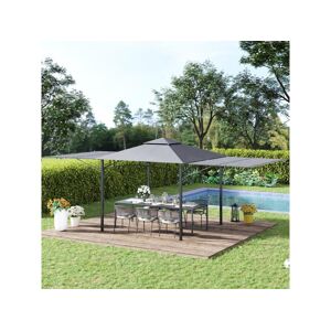 Outsunny Tonnelle pavillon de jardin 3x3 m avec double toit pour ventilation auvents reglables structure en metal tissu polyester gris