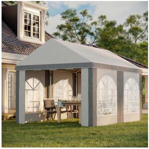 Outsunny Barnum tonnelle chapiteau de jardin dim. 4L x 2,95l x 2,85H m - 4 fenêtres, 2 portes - acier galvanisé PE blanc gris