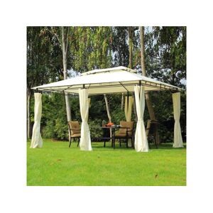 Outsunny Tonnelle barnum pavillon de jardin style colonial double toit toiles laterales amovibles 3L x 4l x 2,65H m creme