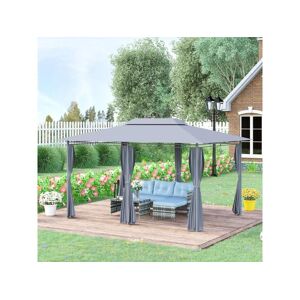 Outsunny Tonnelle barnum pavillon de jardin style colonial double toit toiles laterales amovibles 3L x 4l x 2,65H m gris