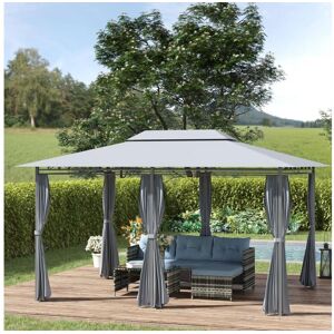 Outsunny Tonnelle barnum pavillon de jardin style colonial double toit toiles latérales amovibles 3L x 4l x 2,65H m gris