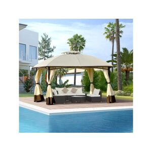 Outsunny Tonnelle barnum pavillon de jardin style colonial double toit toiles laterales amovibles 3,6L x 2,97l x 2,73H m polyester creme cafe