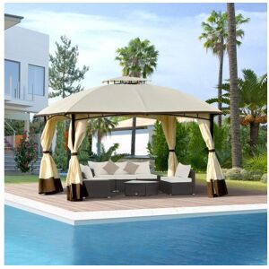 Outsunny Tonnelle barnum pavillon de jardin style colonial double toit toiles latérales amovibles 3,6L x 2,97l x 2,73H m polyester crème café