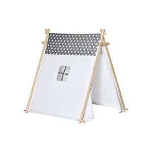 HOMCOM Tente teepee indien enfant motif étoiles - dim. 1,3L x 1,11I x 1,36H m - 2 portes refermables, fenêtre - structure bois, toile polyester coton gris - Publicité