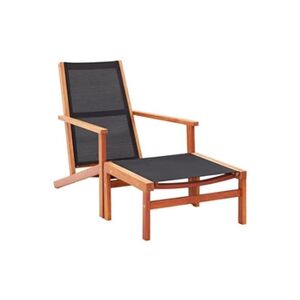VIDAXL Chaise de jardin et repose-pied - Eucalyptus solide et textilène - Noir - Publicité