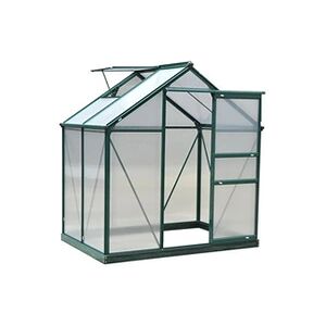 Outsunny Serre de jardin aluminium polycarbonate 2,51 m² dim. 1,9L x 1,32l x 2,01H m lucarne, porte coulissante + fondation incluse alu. vert polycarbonate - Publicité