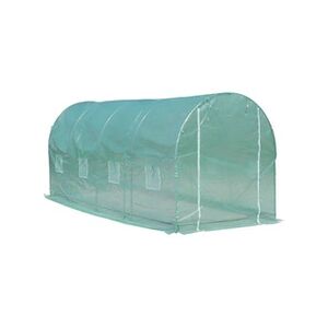 Outsunny Serre de jardin tunnel surface sol 10 m² 5L x 2l x 2,10H m châssis tubulaire renforcé porte zippée 8 fenêtres enroulables vert - Publicité