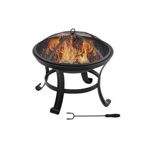 Outsunny Brasero boule de feu cheminée foyer extérieur Ø 55 x 50H cm grille à charbon couvercle tisonnier acier noir - Publicité