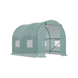 Outsunny Serre de jardin tunnel 5 m² 2,45L x 2l x 1,98H m acier renforcé Ø 1,8 cm + PE haute densité 140 g/m² fenêtres porte déroulante vert - Publicité