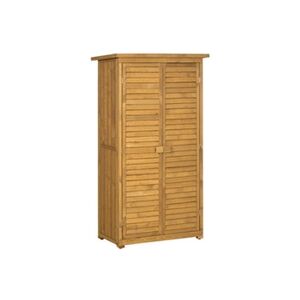 Outsunny Armoire de jardin abri jardin remise pour outils sur pied 2 étagères portes persiennes toit bitumé étanche bois sapin pré-huilé - Publicité