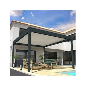 Ombrazur Pergola Bioclimatique COCOON XL îlot Mixte Gris anthracite / Blanc 4,50x6,025m Verin + LED - Publicité