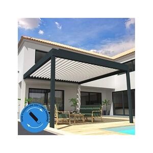 Ombrazur Pergola Bioclimatique COCOON XL perpendiculaire Horaire Mixte Gris anthracite / Blanc 6,015x4,00m Verin + LED - Publicité