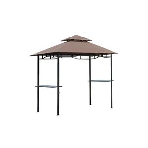 HOMCOM Pavillon abri tonnelle de jardin pour barbecue double toit 2 tablettes incluses tissu polyester acier 2,45 x 1,48 x 2,55 m chocolat - Publicité