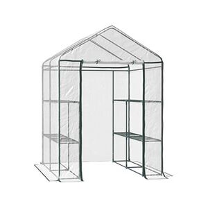 HOMCOM Serre de jardin balcon terrasse 4 étagères 143L x 143l x 195H cm acier PVC imperméable anti-UV transparent vert - Publicité