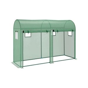 Outsunny Serre de Jardin serre à tomates dim. 3L x 1l x 2H m 2 portes zippées déroulantes 4 fenêtres enroulables acier PE haute densité 140 g/m² anti-UV vert - Publicité