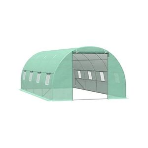 HOMCOM Serre de jardin tunnel 5,9L x 3l x 2H m châssis tubulaire acier galvanisé renforcé 2,5 cm 8 fenêtres 1 porte vert - Publicité