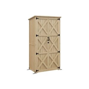 Outsunny Armoire de jardin abri de jardin 2 portes croisillons 2 étagères toit bitumé bois sapin pré-huilé - Publicité