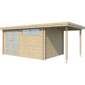 Chalet En Bois 12.24 M² Avec Extension Moderne Avec Gouttière - Publicité