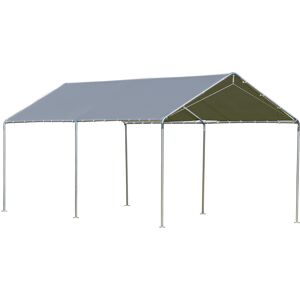 Outsunny Carport auvent pour voiture 5,95L x 2,90l x 2,60H m acier galvanisé robuste toit PE haute densité gris