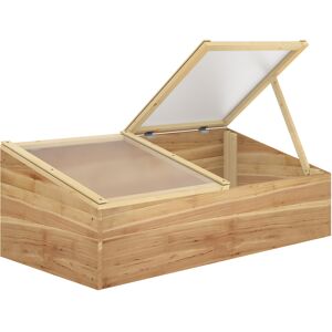 Outsunny Mini serre de jardin avec 2 toits ouvrables panneaux de polycarbonate bois sapin bois naturel 100 x 50 x 36 cm-AOSOM.fr