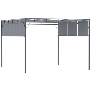 Outsunny Pergola avec 3 toiles rétractables 3L x 3l x 2,2H m structure acier - gris foncé et noir