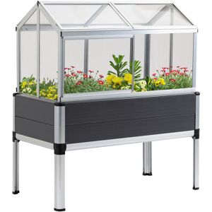 Outsunny Jardinière sur pieds avec serre de jardin en panneau polycarbonate 113,5 x 61 x 128,5 cm gris