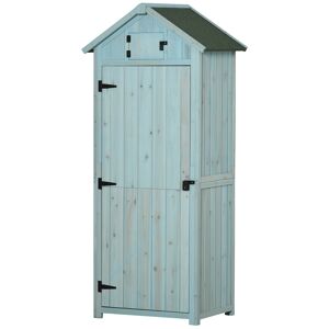 Outsunny Armoire abri de Jardin 3 étagères 2 Portes loquets Toit Pente bitumé 77L x 54l x 179H cm Sapin traité Bleu