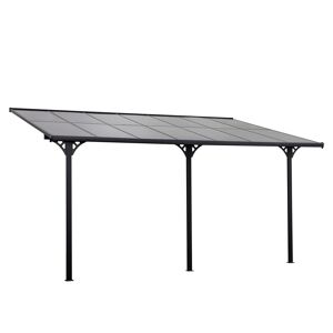 Outsunny Pergola rigide alu. polycarbonate dim. 4,35L x 3l x 2,7H m pavillon de jardin adossable gris