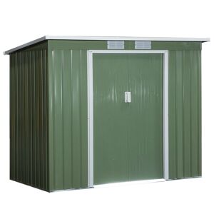 Outsunny Abri de jardin 1,12m² en métal avec toit en pente 2 portes coulissantes et fondation - 213 x 130 x 173 cm